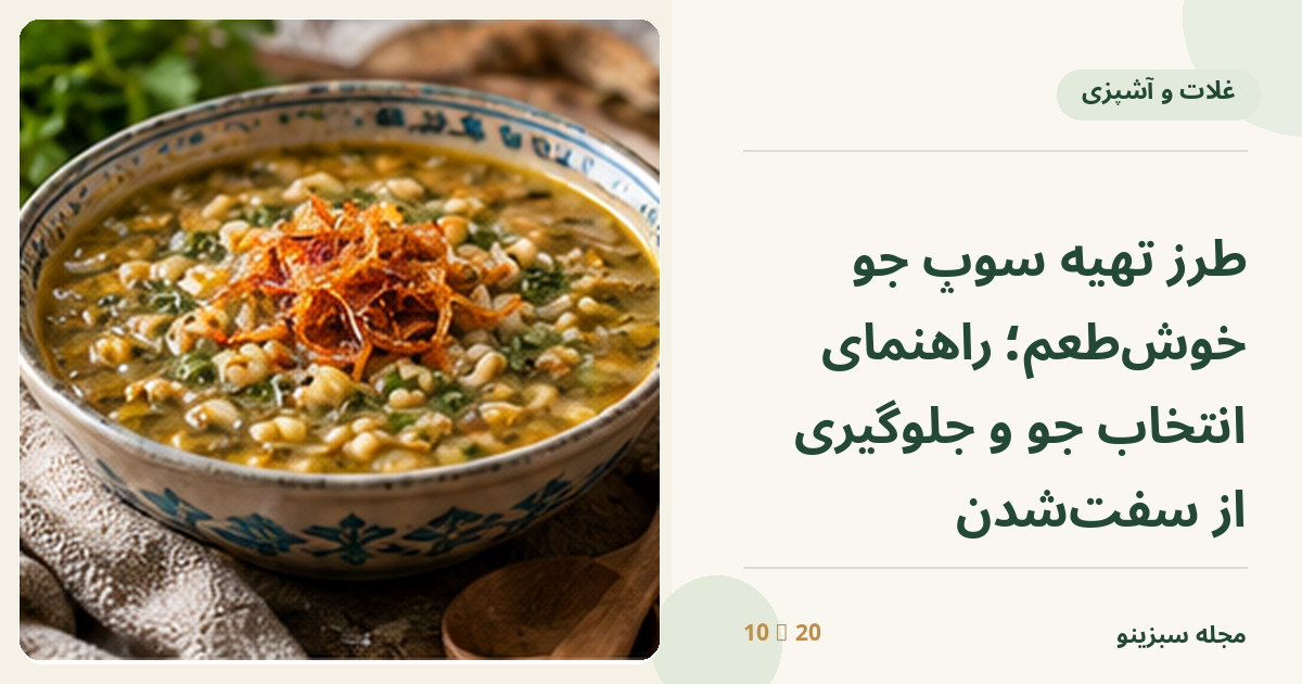 کاسه سوپ جو خانگی با سبزی و هویج تازه